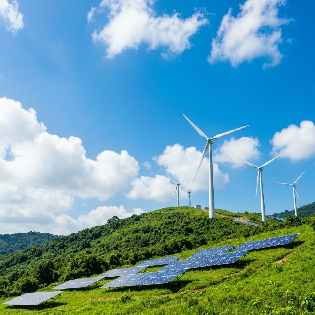 綠色能源設施，太陽能板與風力發電